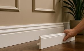 rodape sendo colocado na parede