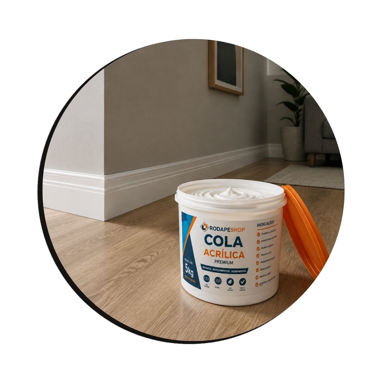 Aplica&ccedil;&atilde;o da Cola Acr&iacute;lica Premium RodapeShop em rodap&eacute; decorativo